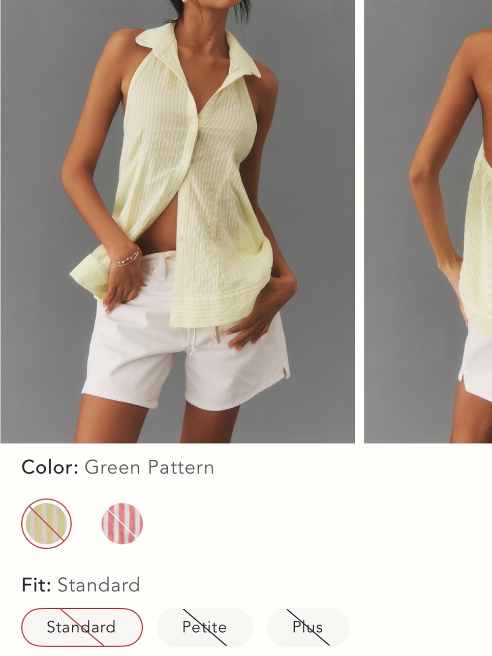 Anthropologie Pale Yellow-Green Striped Button-Down Halter Top